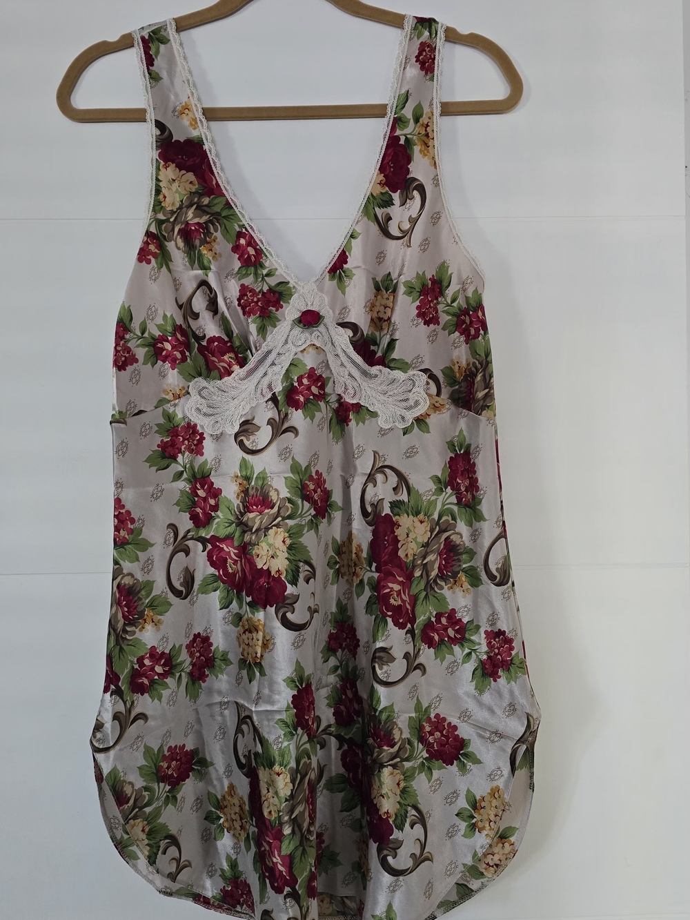 Vintage Lucie Ann II Floral Satin Lace Trim Chemise Size M Made in USA